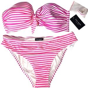 Kate Spade Radiant Pink Striped Bandeau Bikini Set Size Large New With Tags